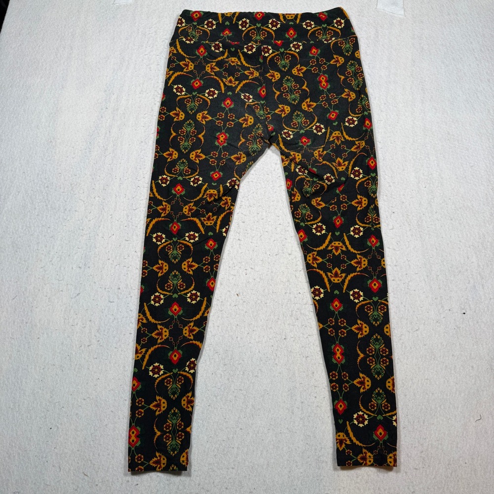 LuLaRoe Tall & Curvy Leggings Black Red Yellow Floral Damask Print Stretch TC